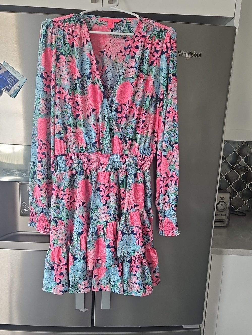 Lilly Pulitzer Pink & Light Blue Floral Smocked-Waist Dress